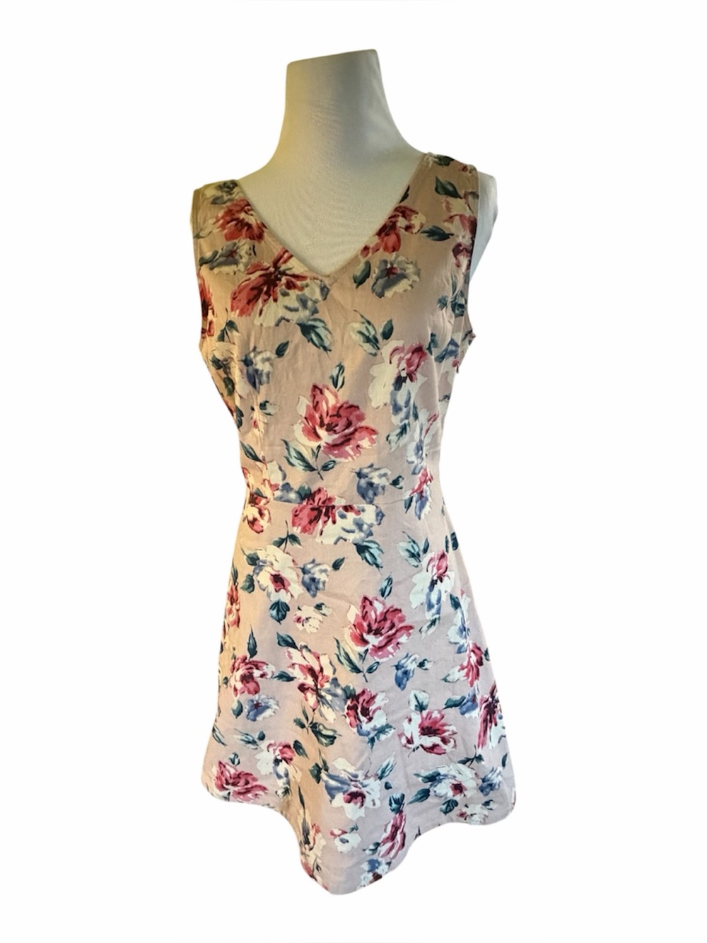 Sleeveless Cotton Summer Dress  with keyhole cutout Pink Floral S cottagecore